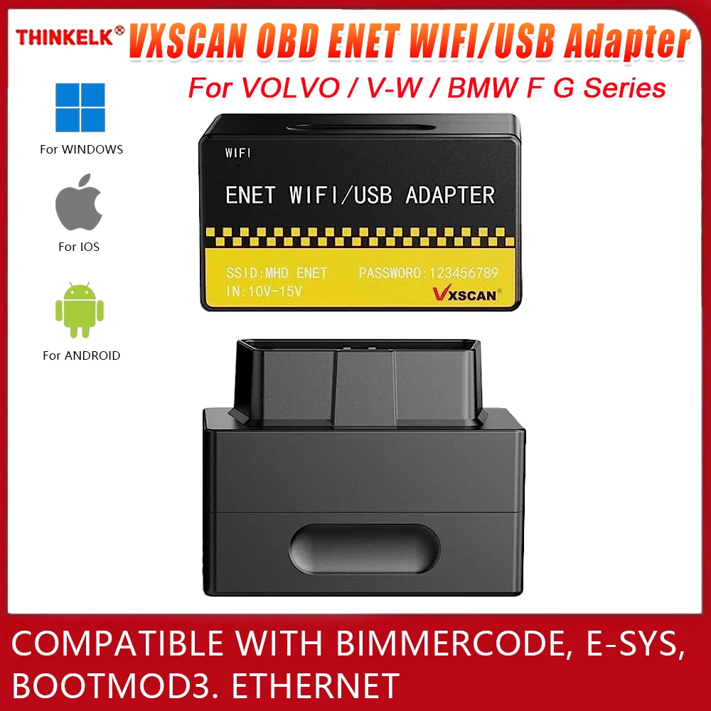 

Адаптер VXSCAN OBD ENET WIFI/USB DOIP для BMW F G-series/VOLVO для Bimmer Code E-SYS Boot mod3 Ethernet Работа с iOS Android