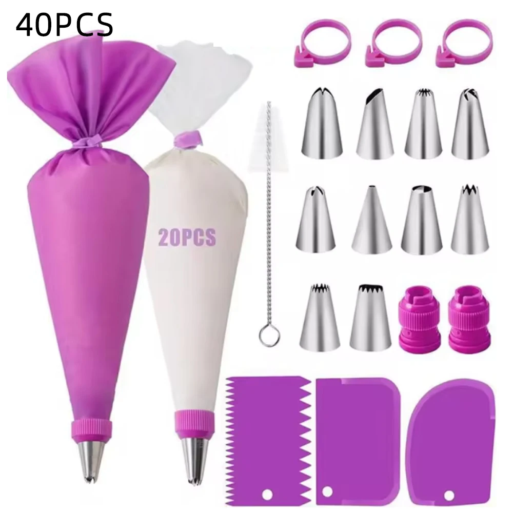 Silicone Piping Bags and Tips Set Cake DIY Decorating Kit with Stainless Steel Nozzle Reusable Silicone Pastry Baking tool