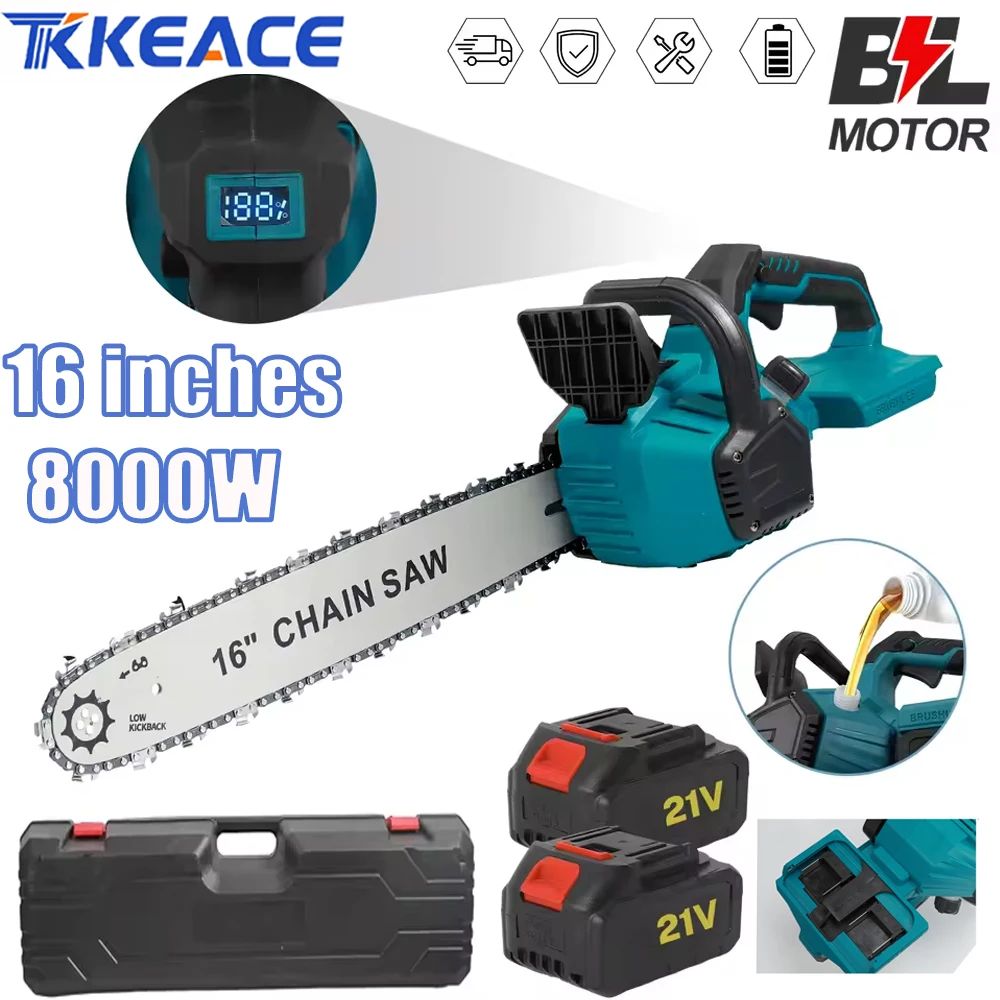 Tronçonneuse électrique sans fil TKKEACE 3500W, 16 pouces, sans balais, pour l'élagage, le travail du bois, la coupe de jardin, compatible avec la batterie Makita