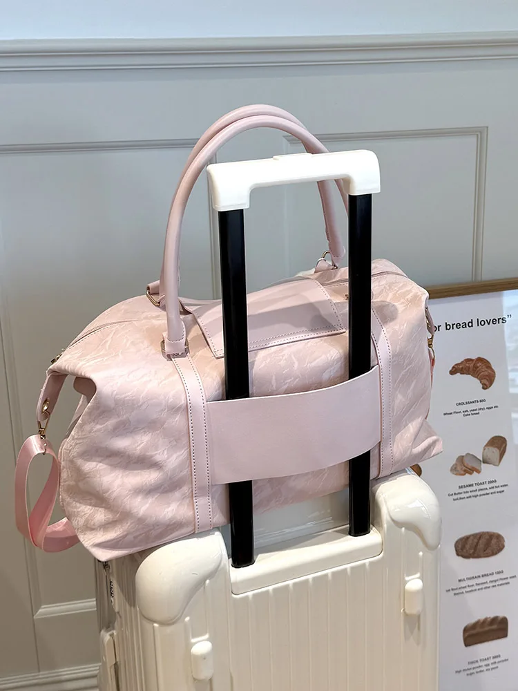 

Suitcase Bag Pink Big Handbag White Crossbody Travel Women Shoulder 15inch Computer Leather Simple Pure Portable Gym Fitness Bag