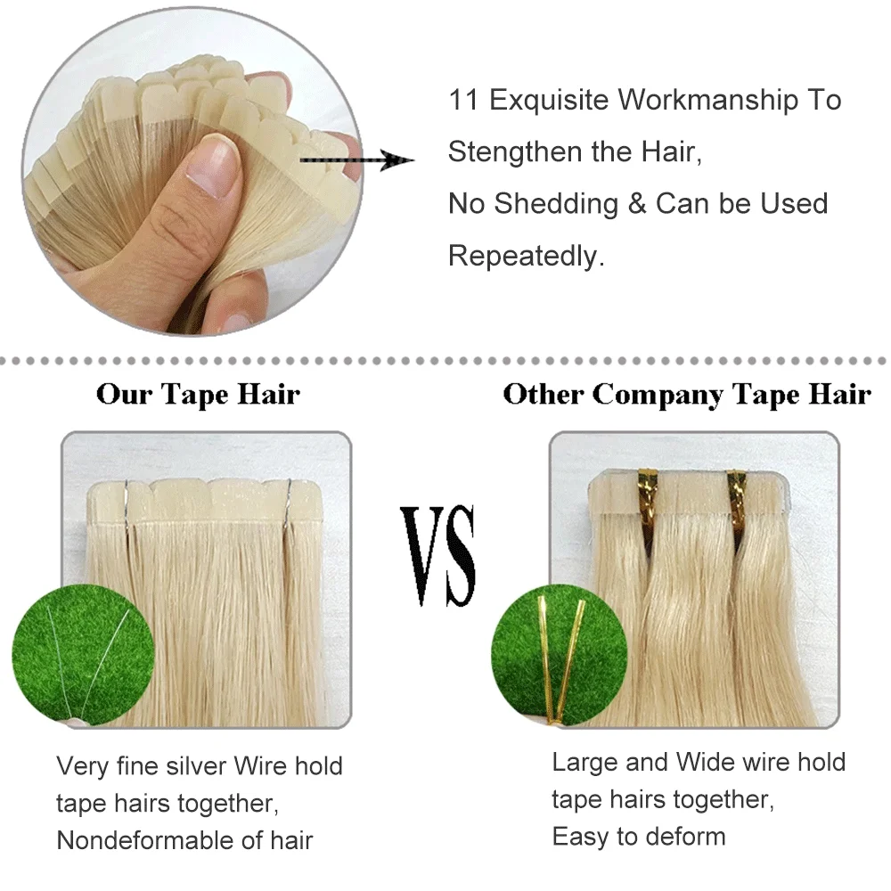 ShowCoco Invisible Tape Extensions 12A Virgin Remy Tape In Human Hair Extension Protein 2-3 Years One Donor Cuticle Tape Ins