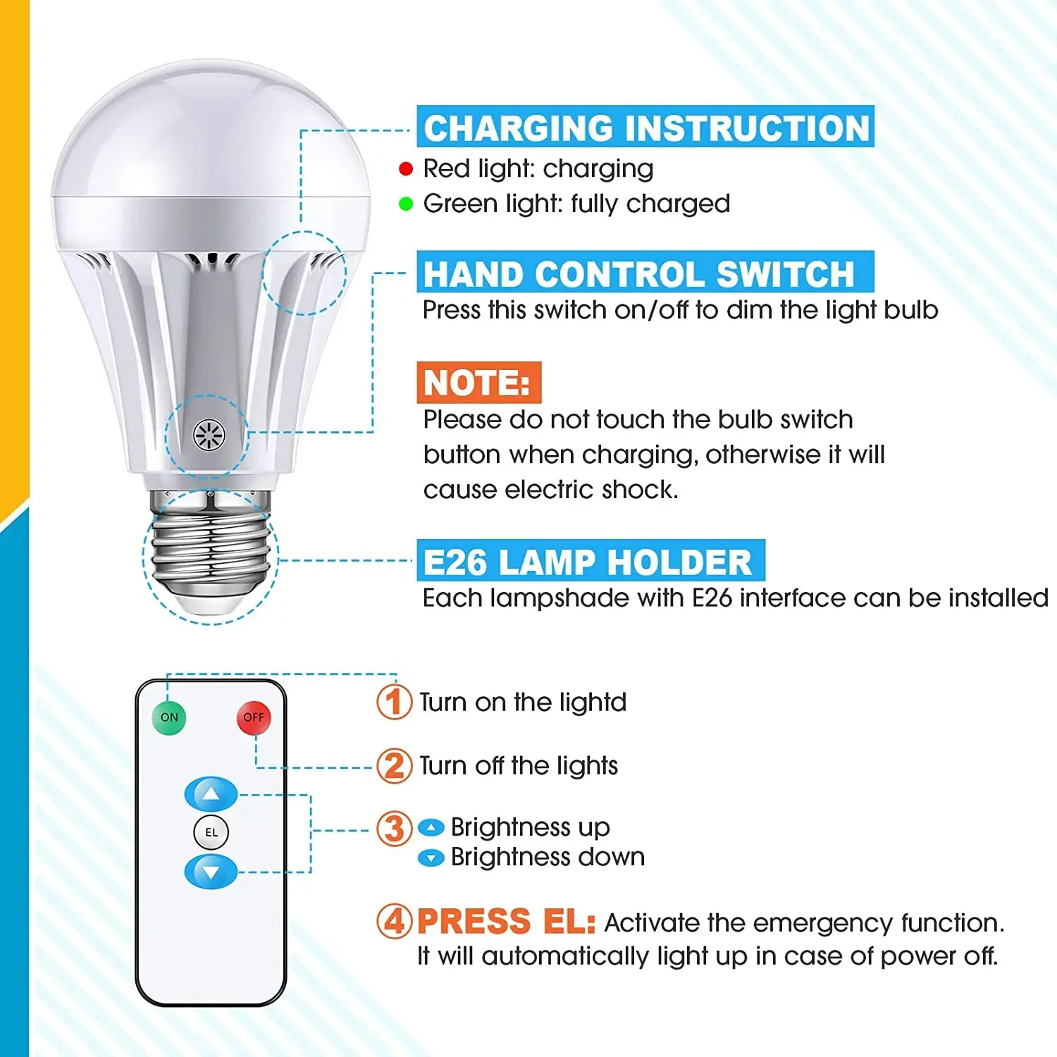 

emergency light bulb with battery rechargeable bulb for home E27 LED Emergency Lightbulbs 220v Warm White with Dimmable for Wall