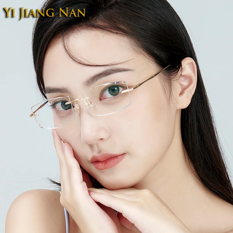 

Elegant Women Pure Titanium Rimless Optical Eyeglasses IP Plating Prescription Glasses Frame Ultra Light Men Spectacles Eyewear