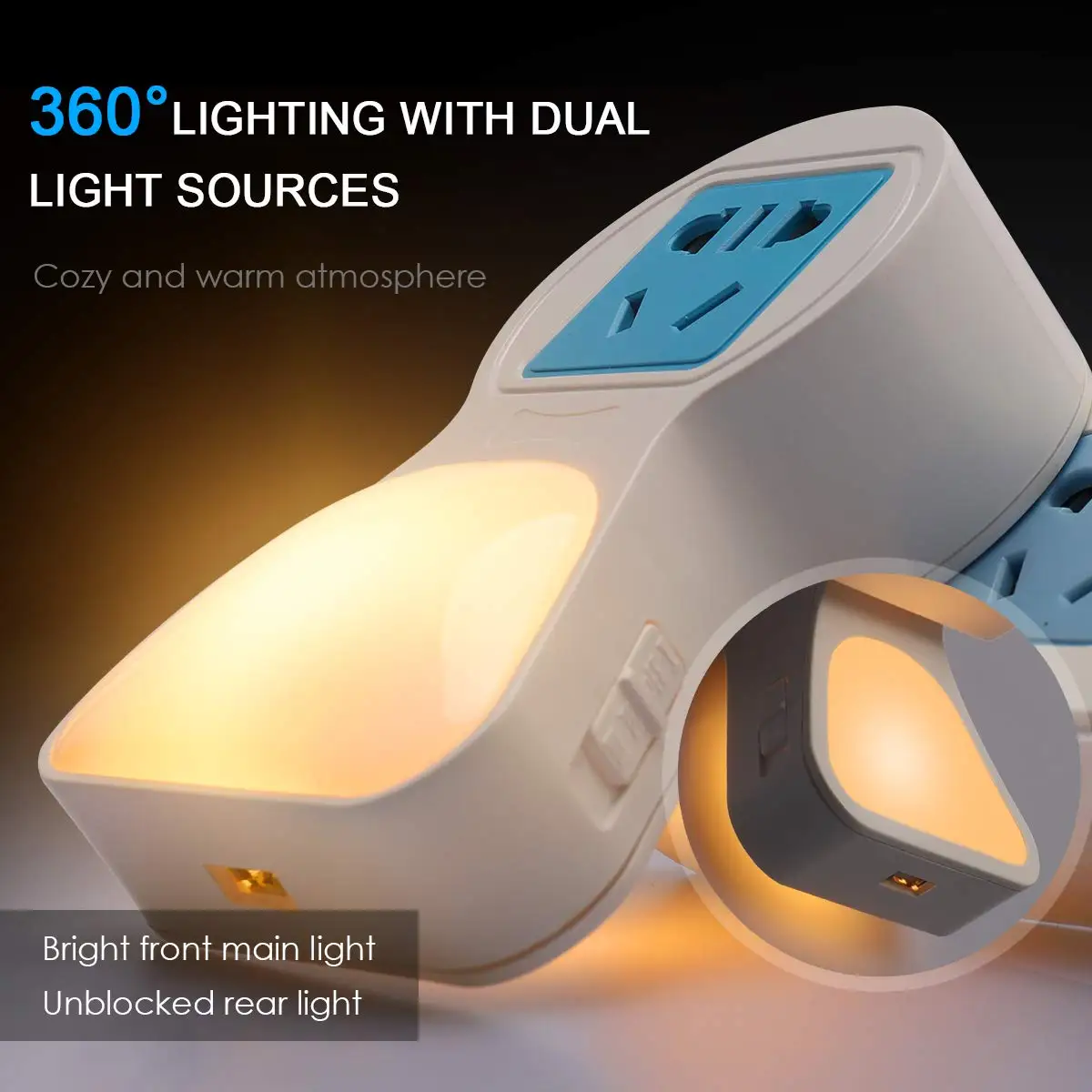 2 in 1 Dusk to Dawn LED Night Light Plug-in with Changing Colors And 2-Outlet Extender Hole for Kids Home Safety Nightlight