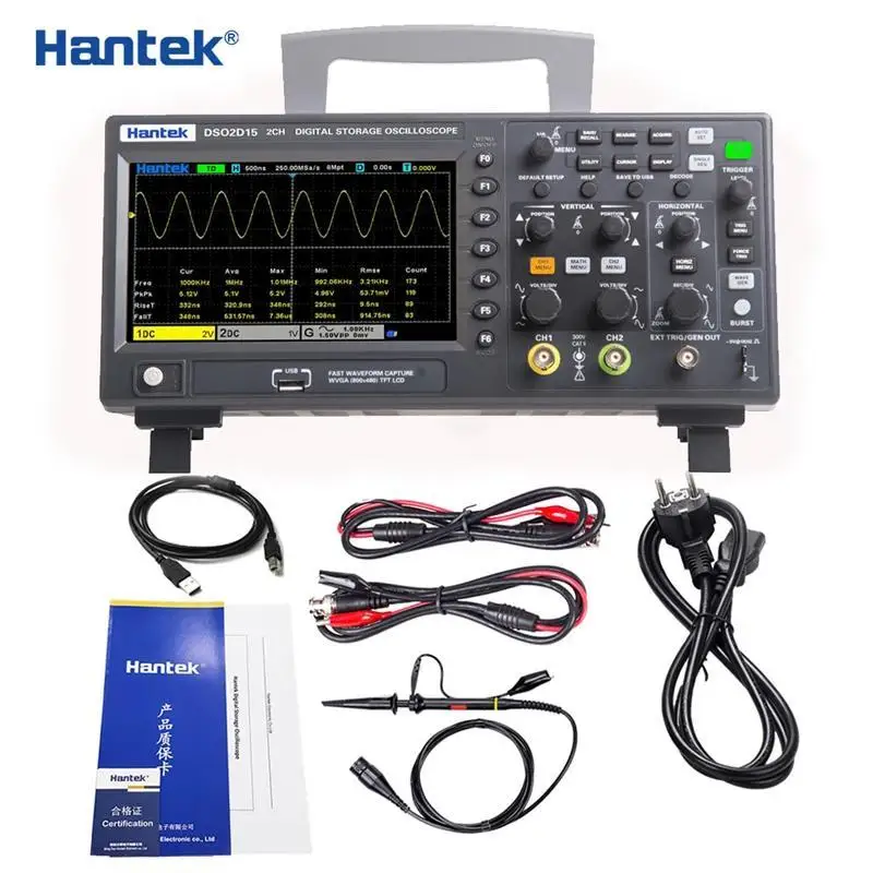 OWJHE HanTek digitale oscilloscoop DSO2D15 USB-oscilloscoop, multimetertester, 2-kanaals 150Mhz opslag DSO2C15 DSO2D10 DSO2C10