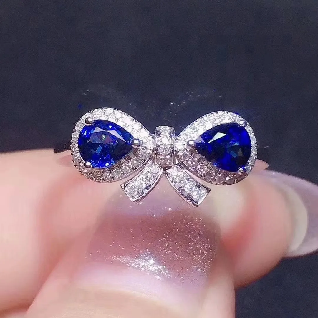 

KJJEAXCMY fine jewelry 925 sterling silver inlaid Natural sapphire Girl elegant Chinese style bowknot GEM PENDANT support test