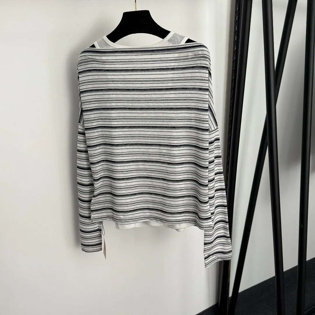 

Женский зимний топ 2025, новый монохромный полосатый воротник, топ с длинными рукавами и подкладкой на спине