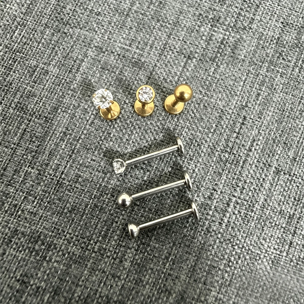 10PCS F136 Ttianium Piercing Labret Lip Stud Ring CZ 16G Internal Thread Stud Earring Ear Tragus Cartilage Helix Daith Jewelry