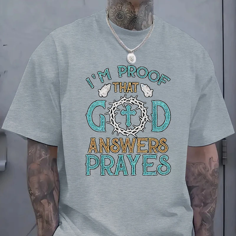 

Men's Cotton T-Shirt I'm Proof God Answers Prayers Graphic Print Short Sleeve Round Neck All-Season Comfort Fashionable Graphic