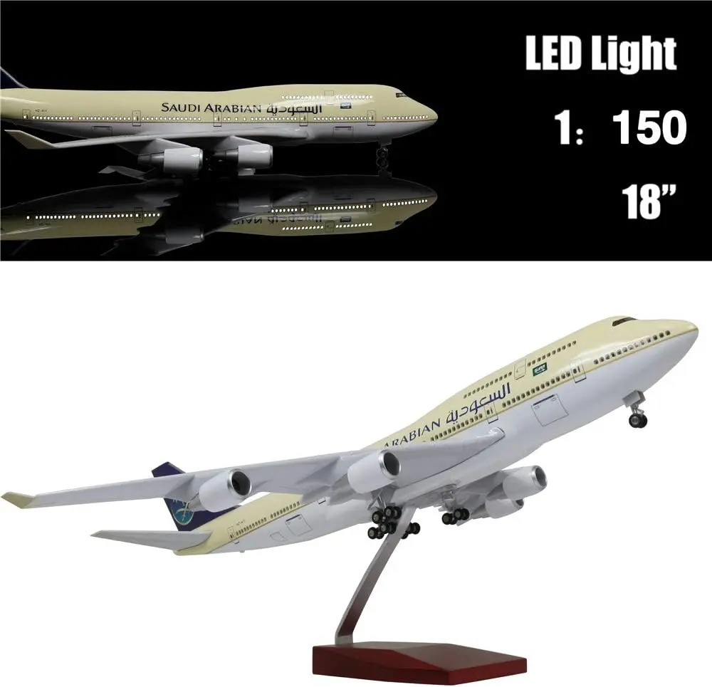 

47cm Saudi Arabian Airlines Boeing B747 Plane Model Airplane Model Aircraft Resin Diecast 1:150 Scale with Light & Wh