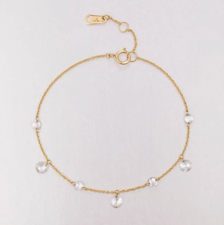 14K Yellow Gold Cable Chain Drop Charm Bracelet, 0.58g 0.68ct-7pcs CVD Lab‑Grown Rose Cut Diamond, NGTC Certified, Wholesale