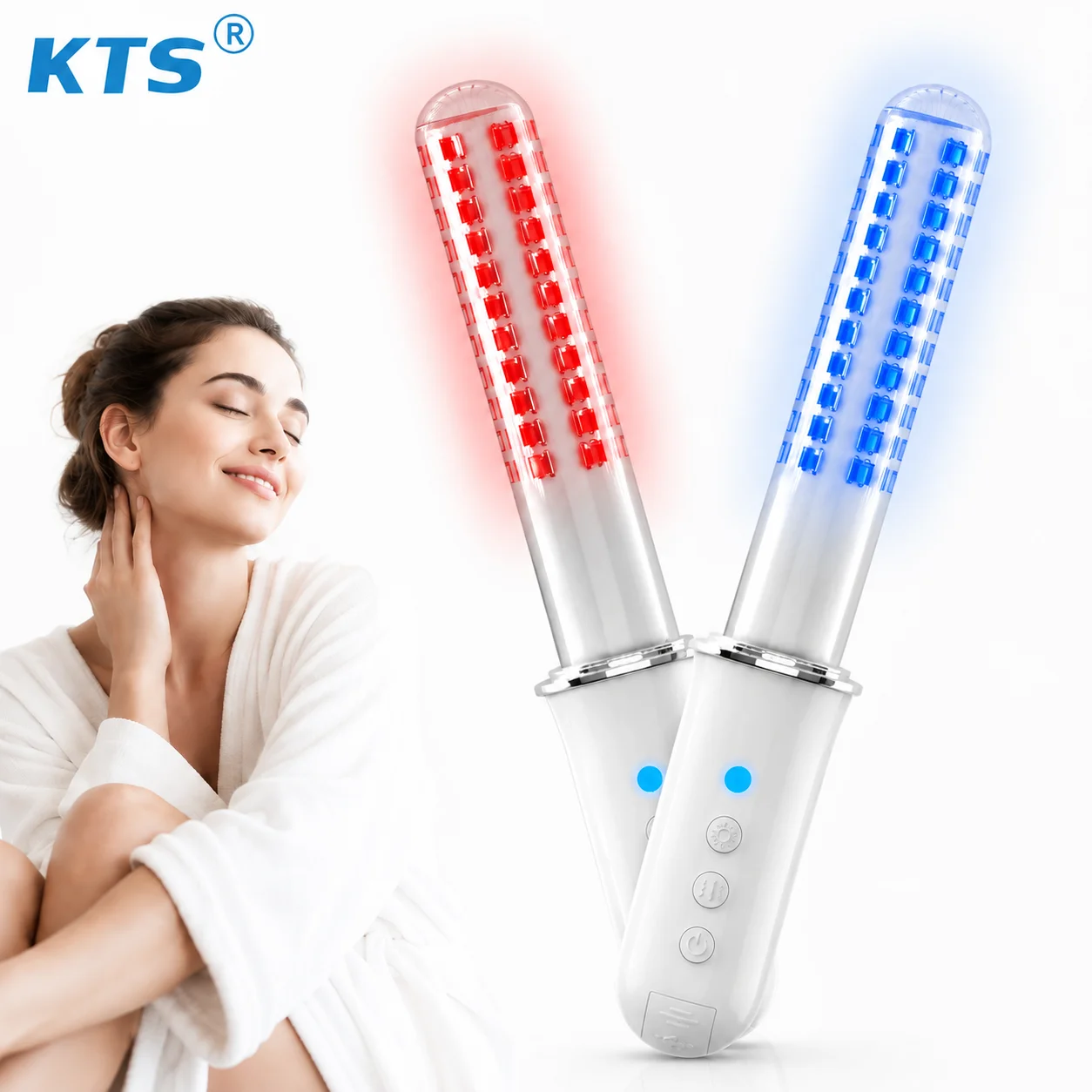 KTS Women Intimate Care Light Therapy Wand 630nm Red Light 465nm Blue Light 136 LEDs USB Rechargeable Feminine Hygiene Device 3 Vibration Levels Auto Light Switching Portable Cordless Personal Wellness Comfort Care for Home Travel