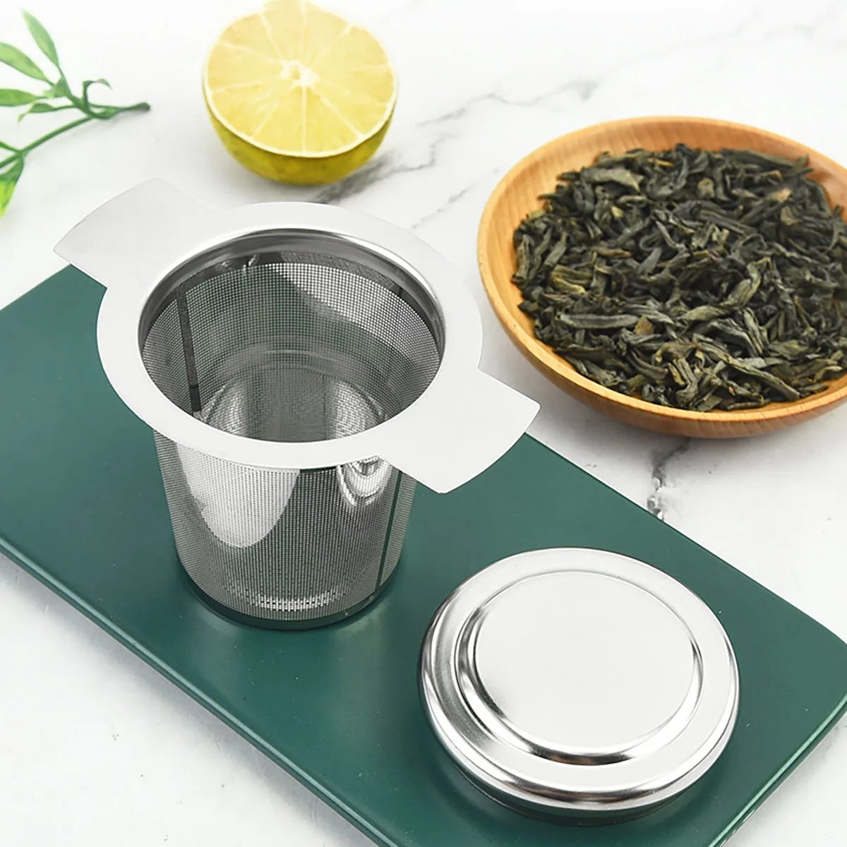 1 قطعة مقابض مزدوجة الفولاذ المقاوم للصدأ الشاي Infuser مع غطاء غرامة شبكة القهوة تصفية إبريق الشاي كوب معلق فضفاض ورقة مصفاة شاي المطبخ #3