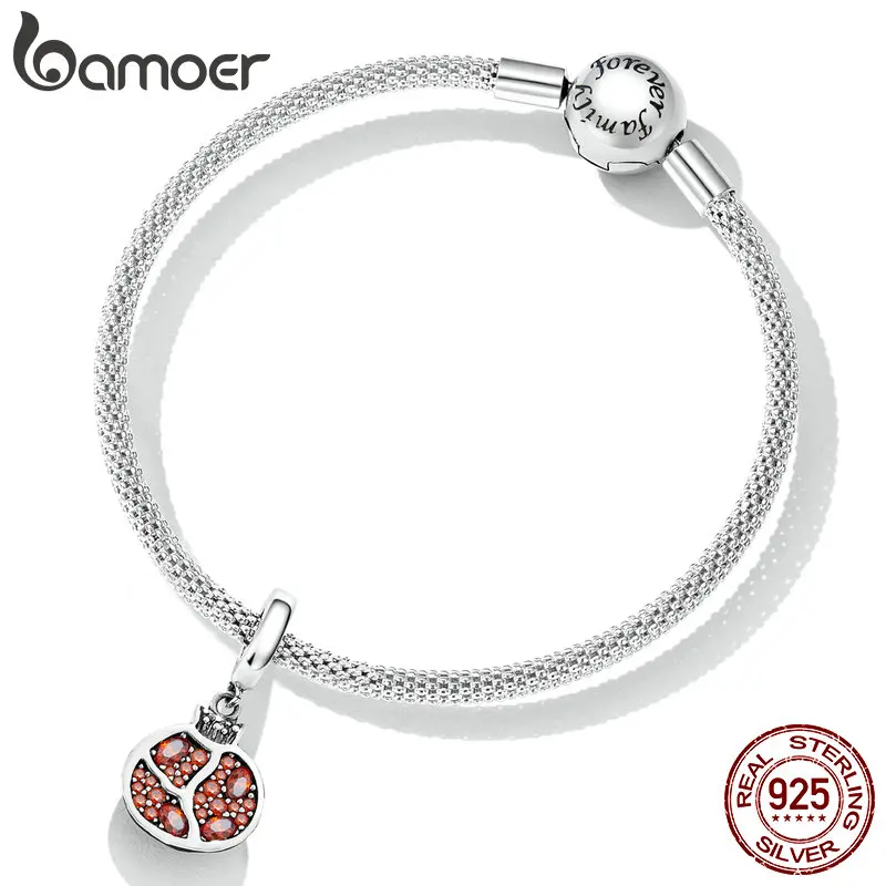 Bamoer 925เงินสเตอร์ลิงที่ละเอียดอ่อนทับทิม Charms ลูกปัด CZ จี้สำหรับผู้หญิงเดิม DIY สร้อยข้อมือและกำไลเครื่องประดับของขวัญ