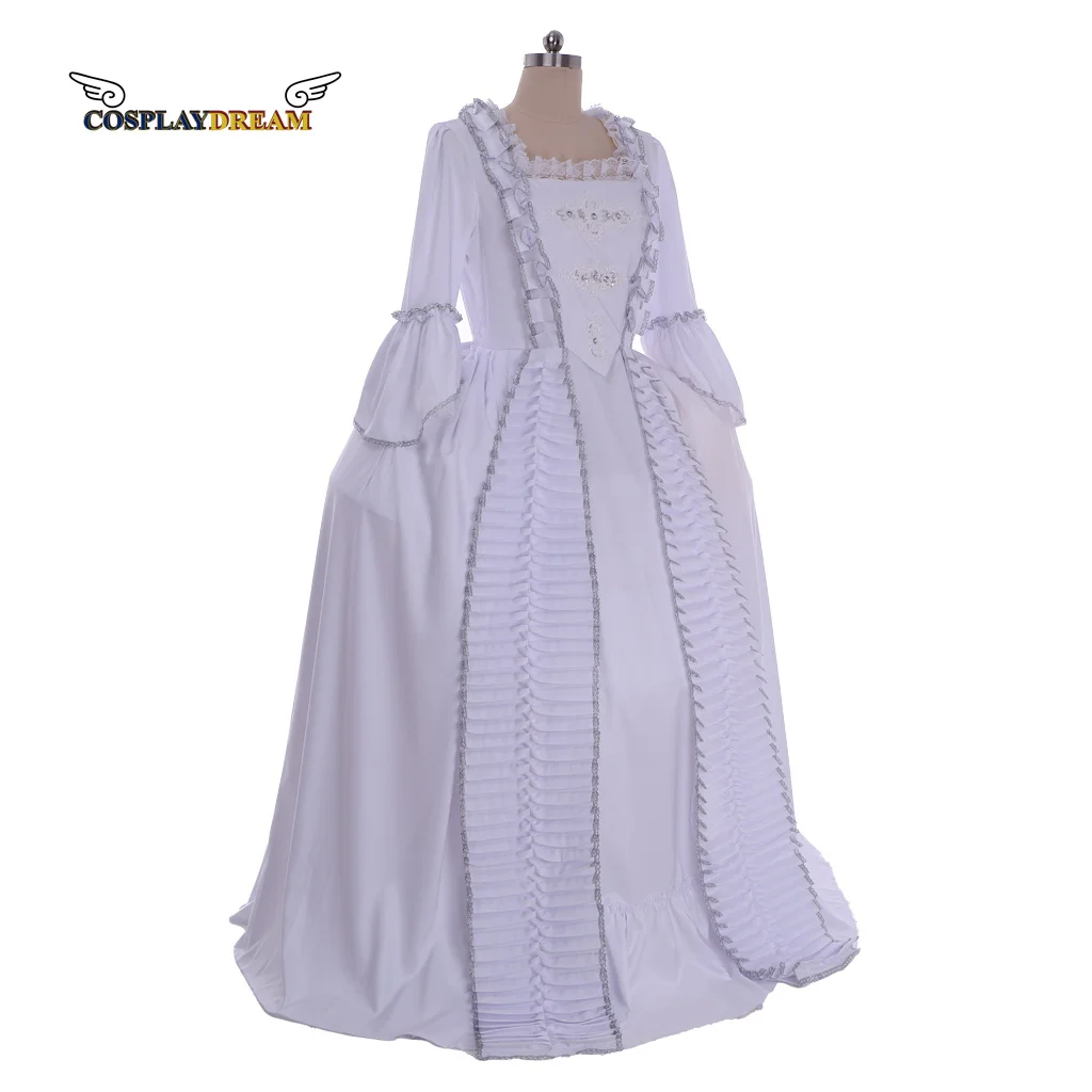 فستان أبيض فيكتوري عتيق زي القرون الوسطى 18th القرن العصر الجورجي روكوكو الكرة ثوب فستان ماري أنطوانيت فستان الزفاف #2