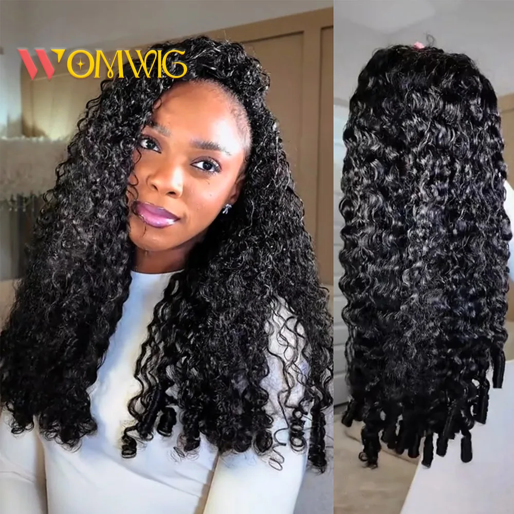 Peluca de media peluca rizada birmana, 100% cabello humano sin pegamento, medias pelucas 3 en 1 con Clip con cordón, medias pelucas rizadas profundas