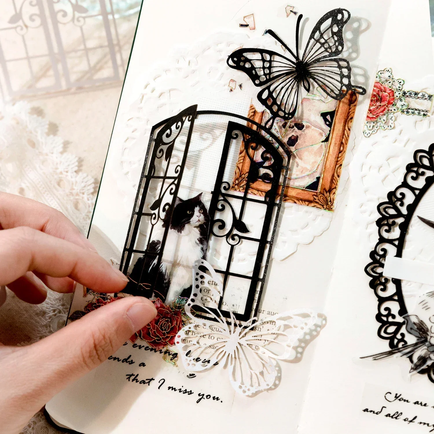Journamm 20 sztuk/paczka drążony papier typu kraft estet kwiatowy okno kolaż śmieci dziennik DIY Scrapbooking czarny biały materiały papier — zdjęcie 2