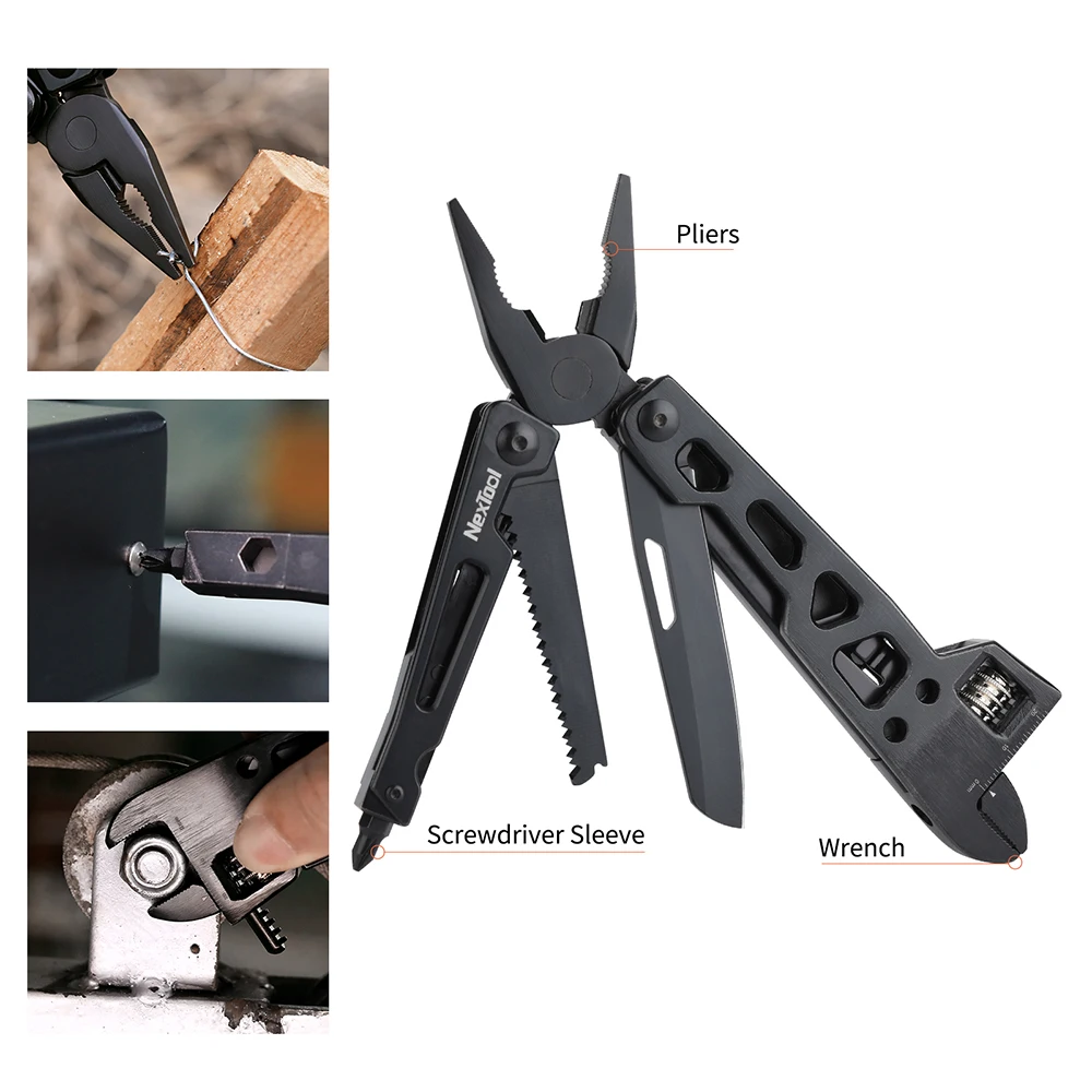 NexTool 9 In 1 Multi-Function Wrench Knife Folding Tool Multi-Purpose Pliers Wood Saw Slotted Screwdrivers Camping Multitools