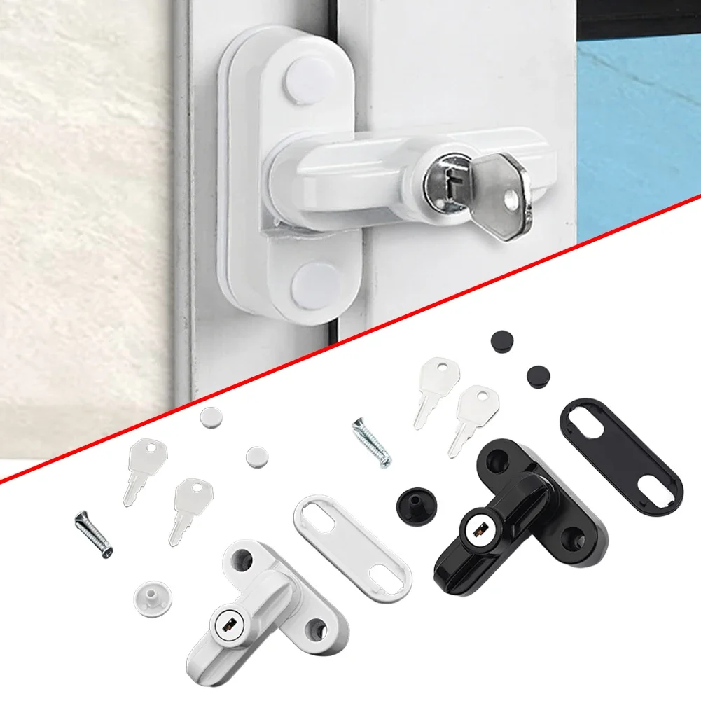 Zamki bezpieczeństwa ze stopu aluminium UPVC skrzydło drzwi Jammer ogranicznik bezpieczeństwa blokada T-lock płaskie otwarte drzwi zamki okienne z kluczem — zdjęcie 2