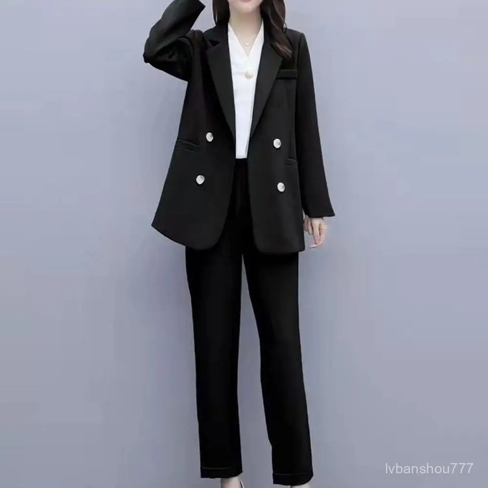 This Xiao Big-size Women's suit set suit jacket + suit pants spring summer fashion commuter look interview outfit basic fit women Oh piece look office overfit women two piece L02Y