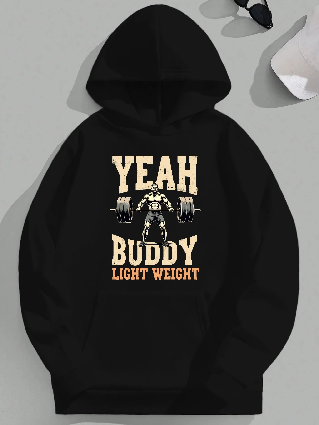 

Men'S Yeah Buddy Light Hoodie Hooded Sweatshirt with Dumbbell Graphic Long Sleeve Casual Wear Hoodie Polyester and Cotton