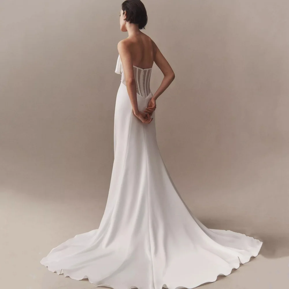 Customized Wedding Dress Simple Strapless Bow Bride Gowns Chiffon Beach New Arrival Simple Zipper Gown Vestidos De Novia