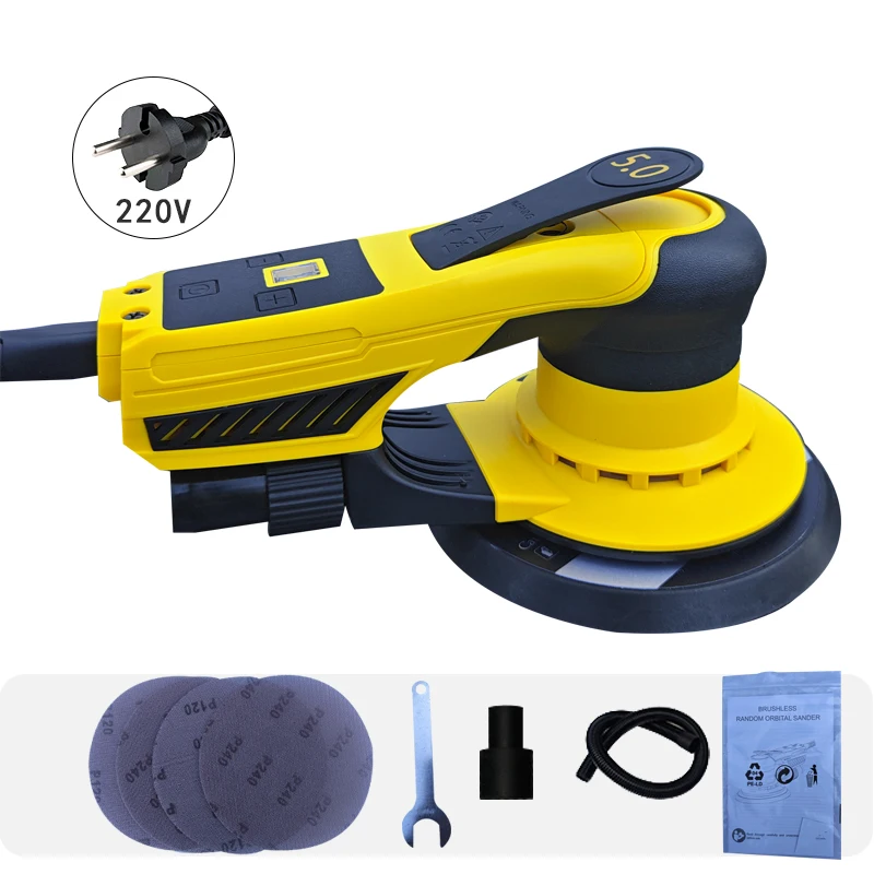 Brushless Eccentric 5.0mm Sander Polisher 360W Orbital Grinder Wood Board Automobile Random Orbital Sander 7 Gear Variable Speed