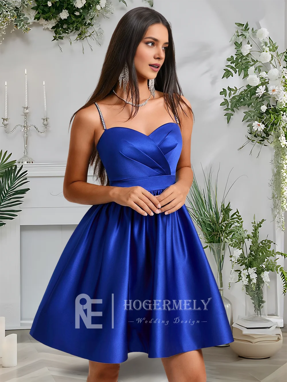 

B Summer Royal Blue A-Line Sweetheart Short Satin Homecoming Dress Cocktail Graduation Prom Dresses For Wedding Party​