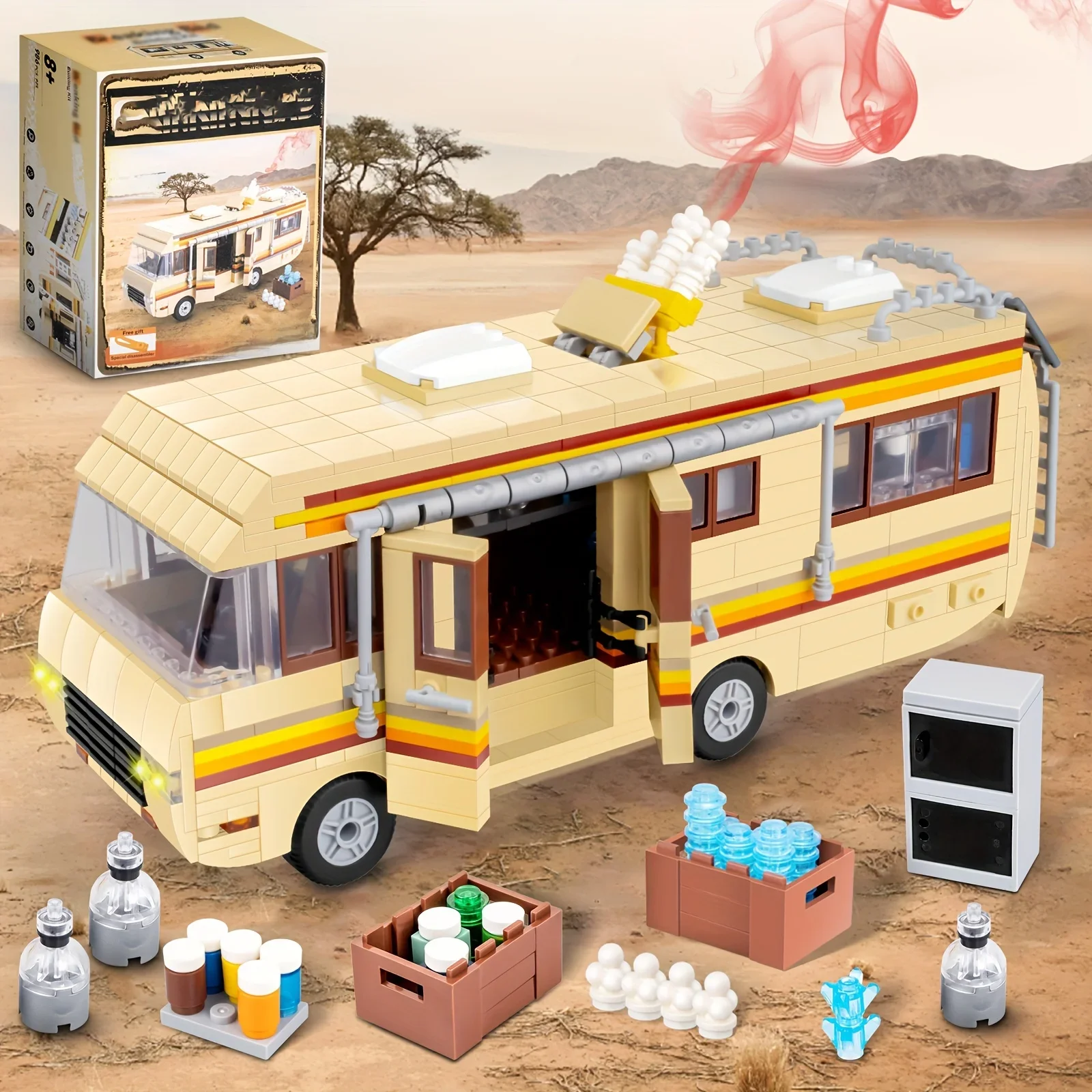 986 elementów zestawu konstrukcyjnego Breaking Bad, akcesoria do autobusu, edukacyjna zabawka DIY RV, upominek na przyjęcie urodzinowe dla fanów i przyjaciół, prezent na Boże Narodzenie — 2
