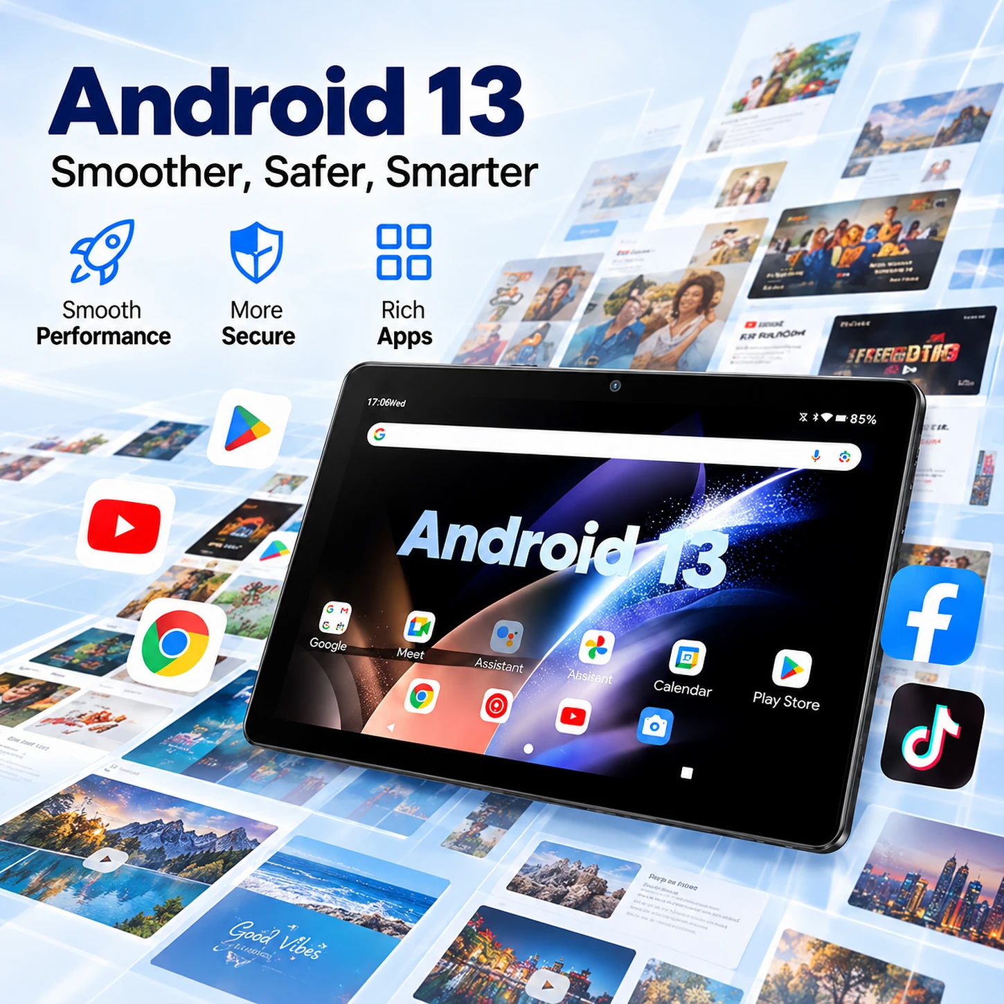 COLORROOM K10 10.1 Inch Android 13 Tablet 6GB RAM 32GB ROM 6000mAh HD IPS WiFi Bluetooth Dual Camera for Work Study Entertainmen