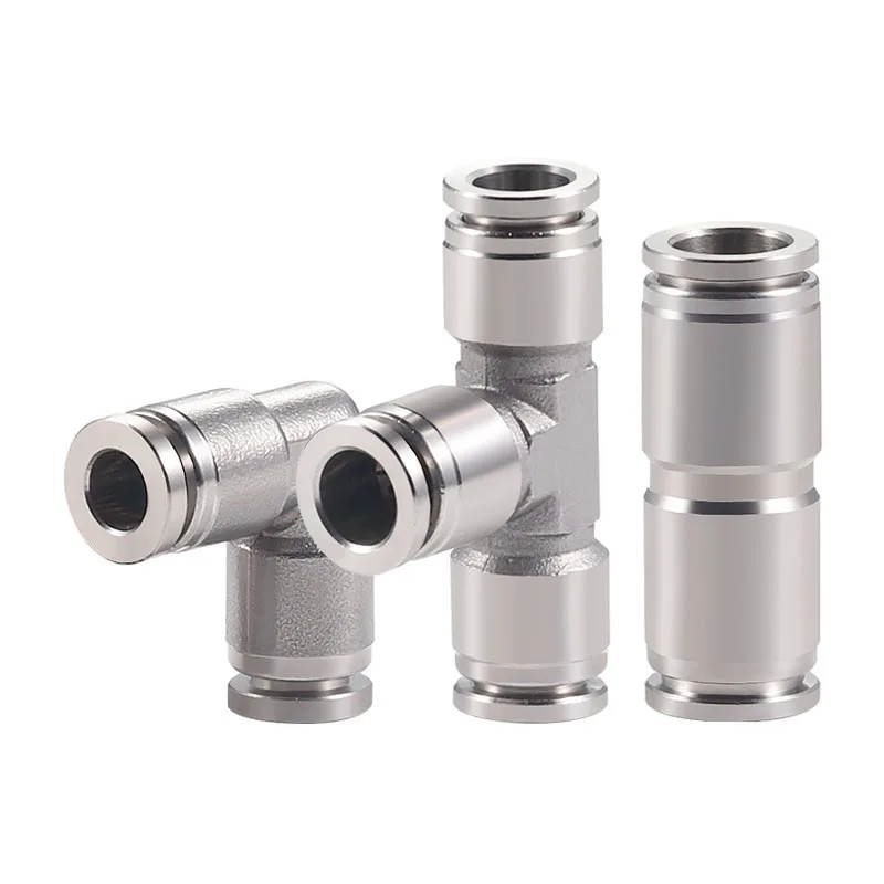 10PCS Pneumatic Joint 304 Stainless Steel Three-Vent Pipe Joint Elbow Straight-Through Pneumatic Quick Plug PV PU PE4/6/8/10/12