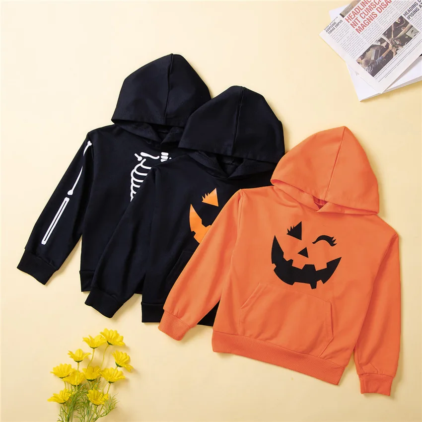 

2022 Pumpkin Festival Sweatshirt Cotton Boys Pull Over Hoodie Long Sleeve Skull Printed Children Sweatshirts Halloween071502