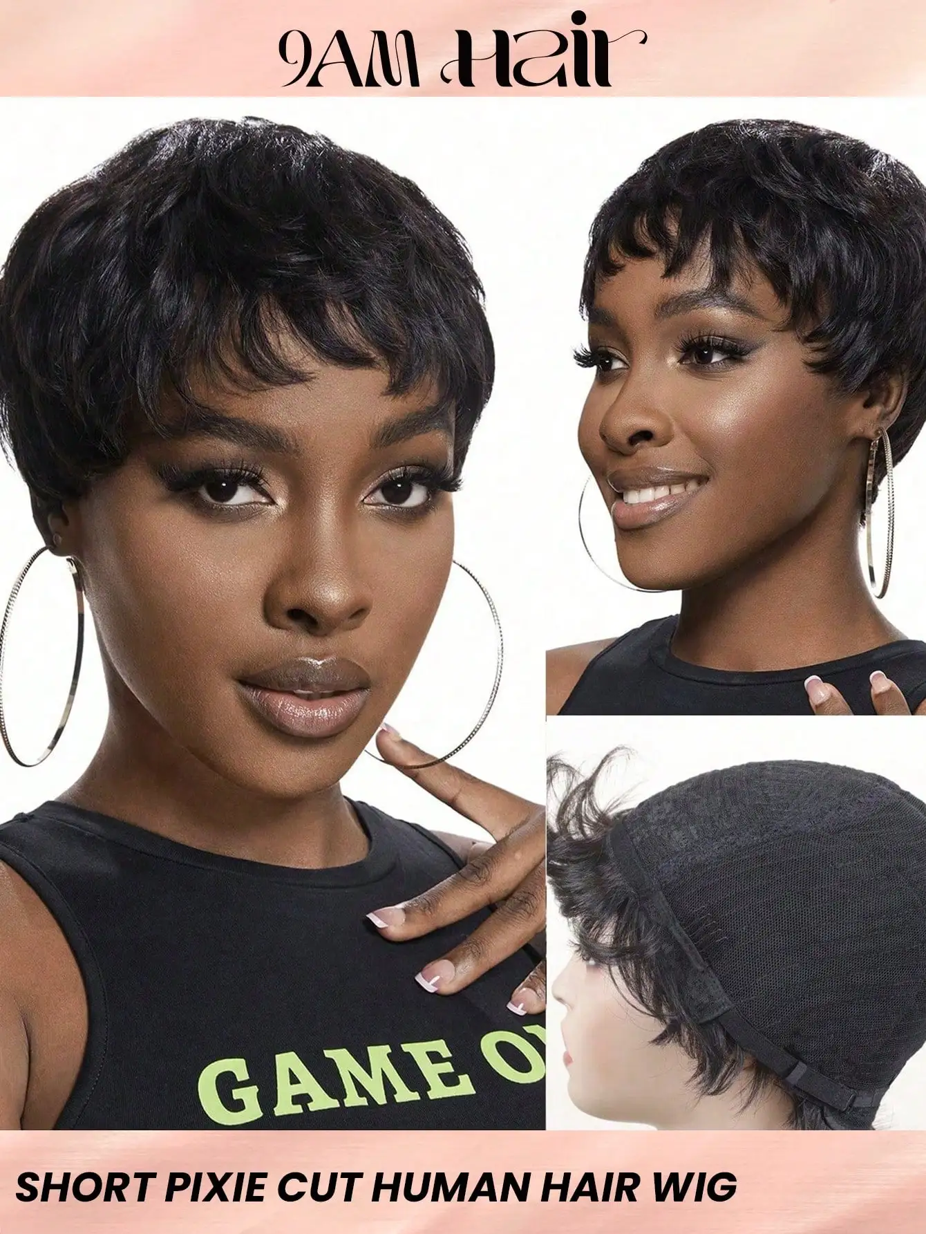 

Pixie Cut Wig Human Hair Wig With Bangs Short Pixie Wig for Black Women Natural Straight Full Machine Made Human Hair Wig