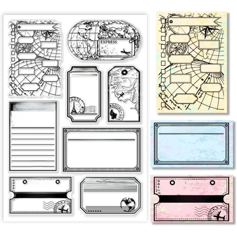 Timbres transparents en silicone pour le bricolage, étiquettes de voyage, liste de contrôle de voyage, sceau, carte postale, tampons en caoutchouc, 150