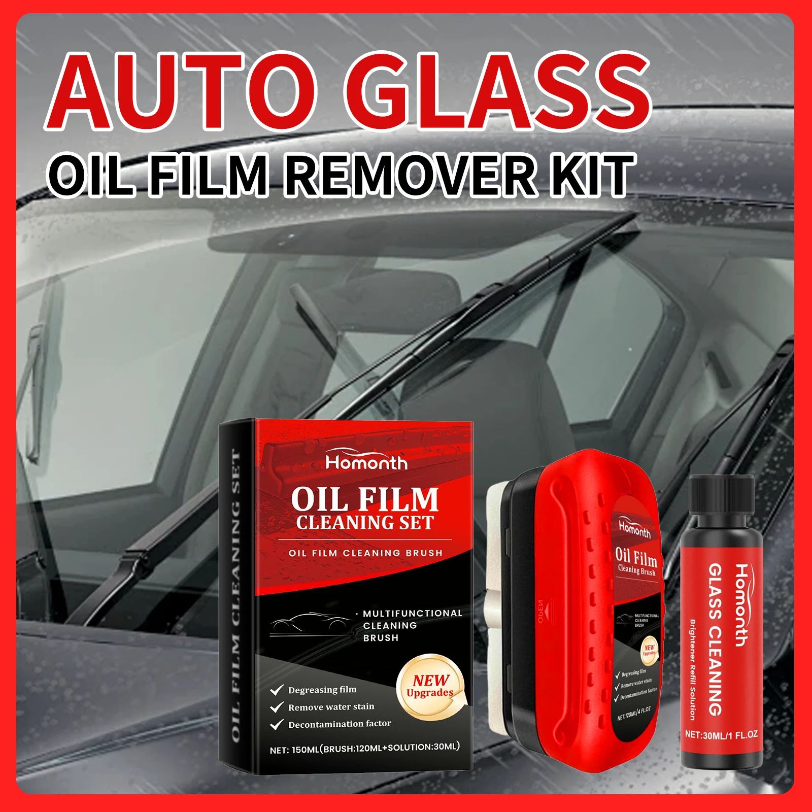 

Homonth 1set Auto Glass Oil Film Remover Kit Stain Remove Windscreen Clean Hydrophobic Glass Coating Windshield Auto Detailing