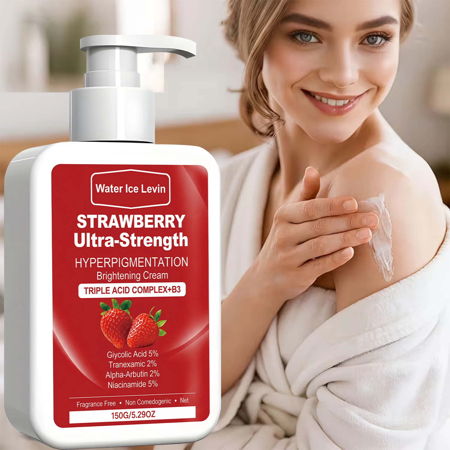 Water Ice Levin 150g Strawberry Skin Cream, Triple Acid Complex Niacinamide Hydrating Brightening Facial Moisturizer