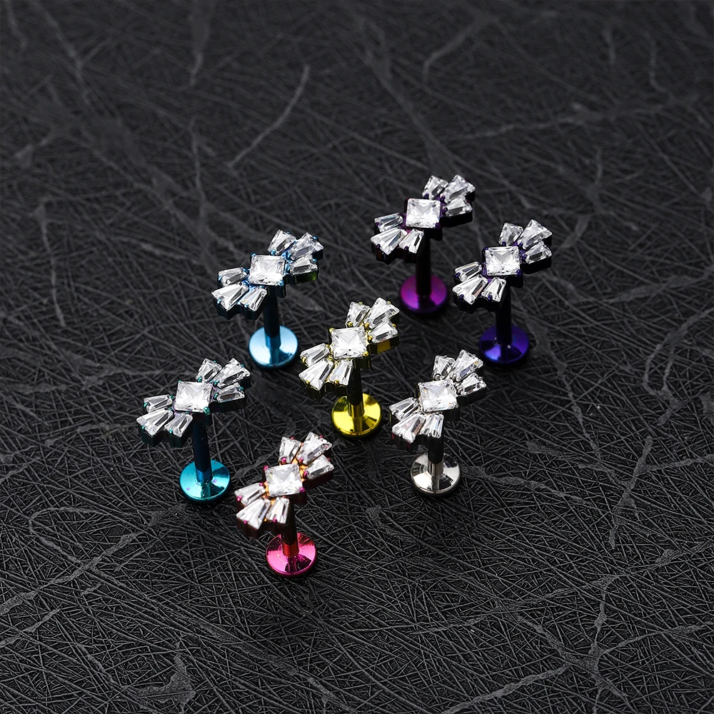F136 Titanium Piercing Anodizing Stud Earrings CZ Tragus Helix Cartilage Flatback Piercing Lip Nose Body Piercing Body Jewelry
