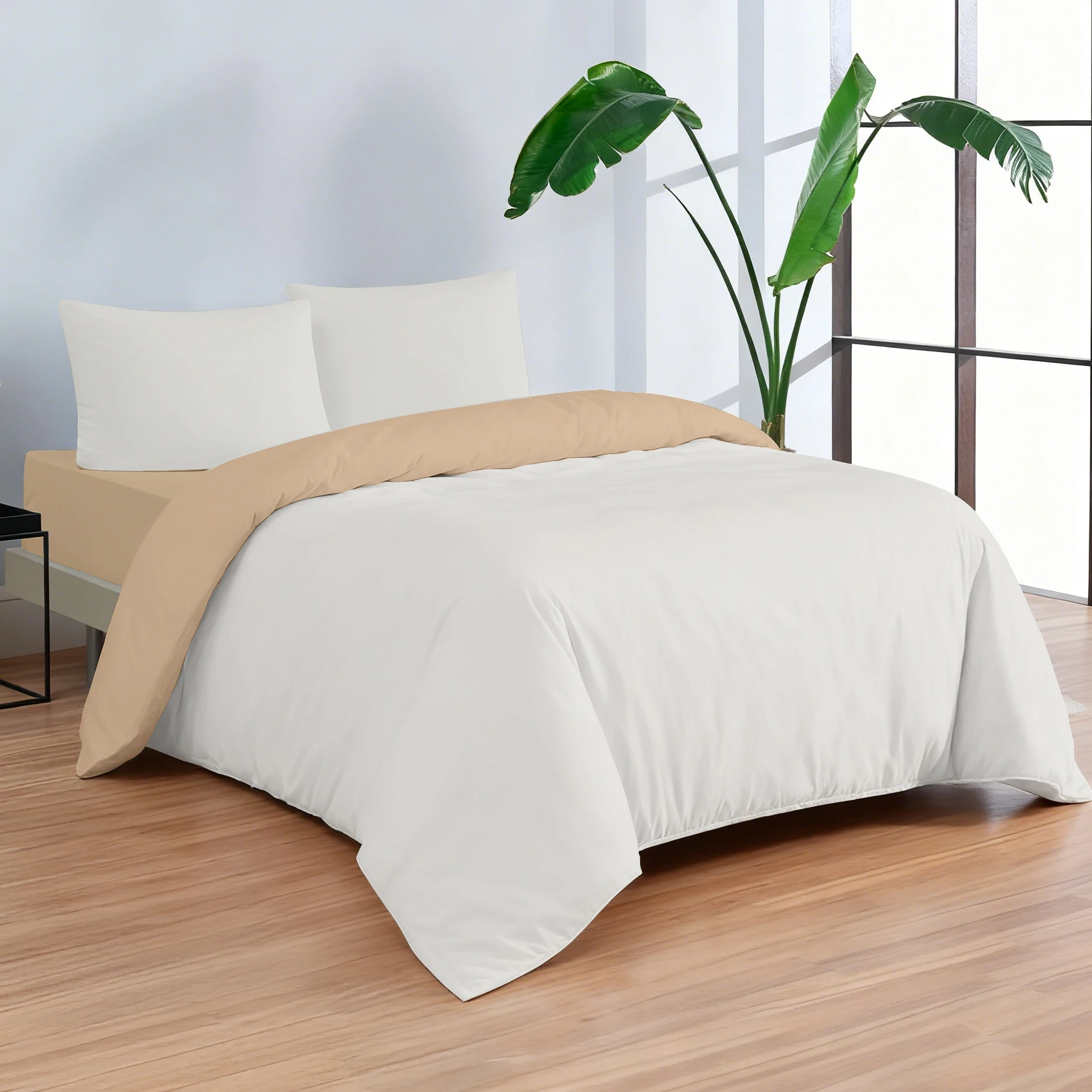 Juego de Funda Nórdica Bicolor con Bajera y Fundas de Almohada Ropa de Cama Suave Transpirable Cama 90 135 150 180