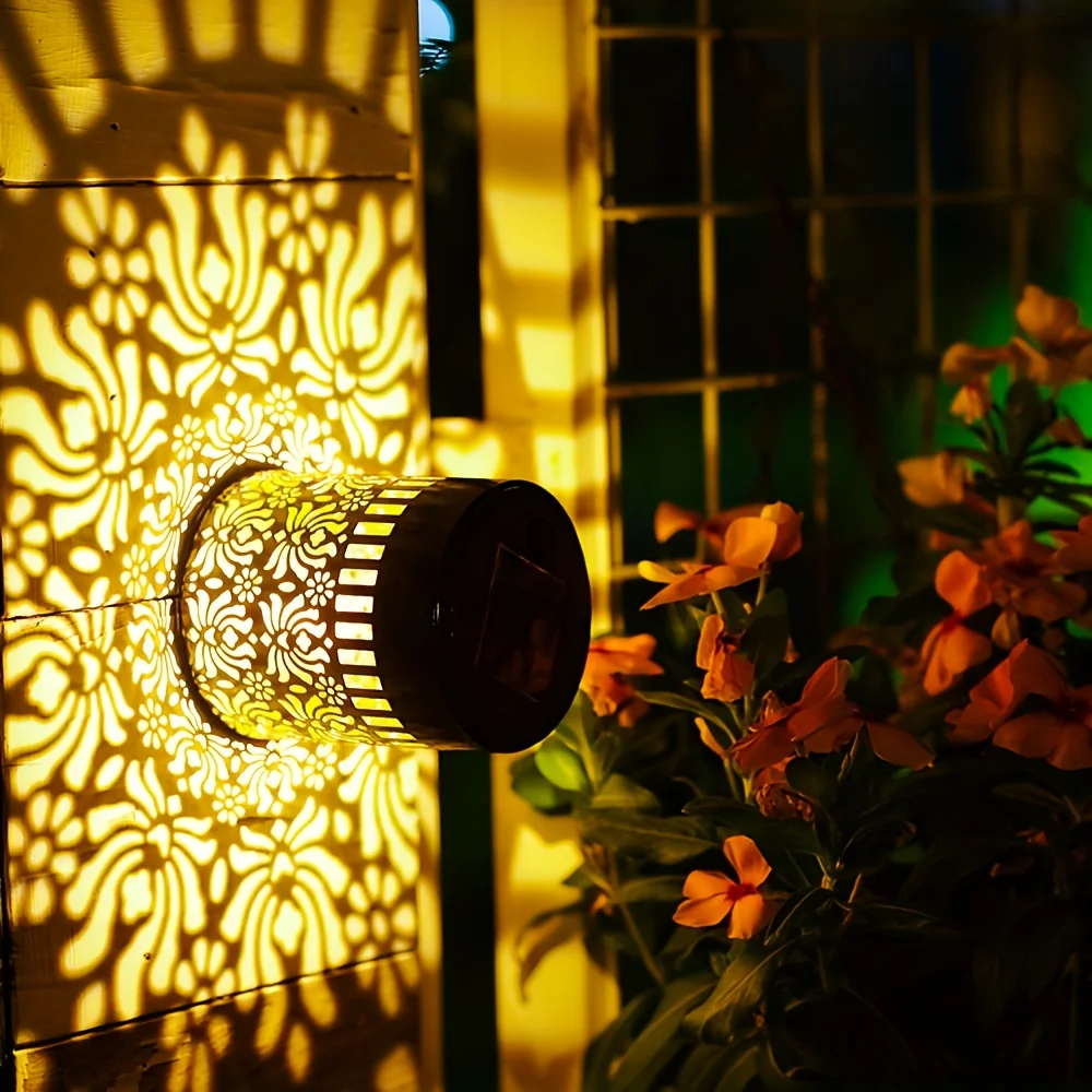 تعمل بالطاقة الشمسية الفاوانيا الحديد فانوس ضوء الجدار مصباح في الهواء الطلق حديقة فناء ممر الإضاءة الزخرفية 1 قطعة/2 حزمة