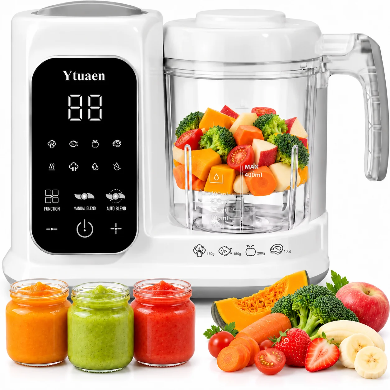 Baby Food Maker with Steam Basket, One-Touch Cooking, Blending and Self-Cleaning for Homemade Baby Puree,All-in-One Baby Food Processor White