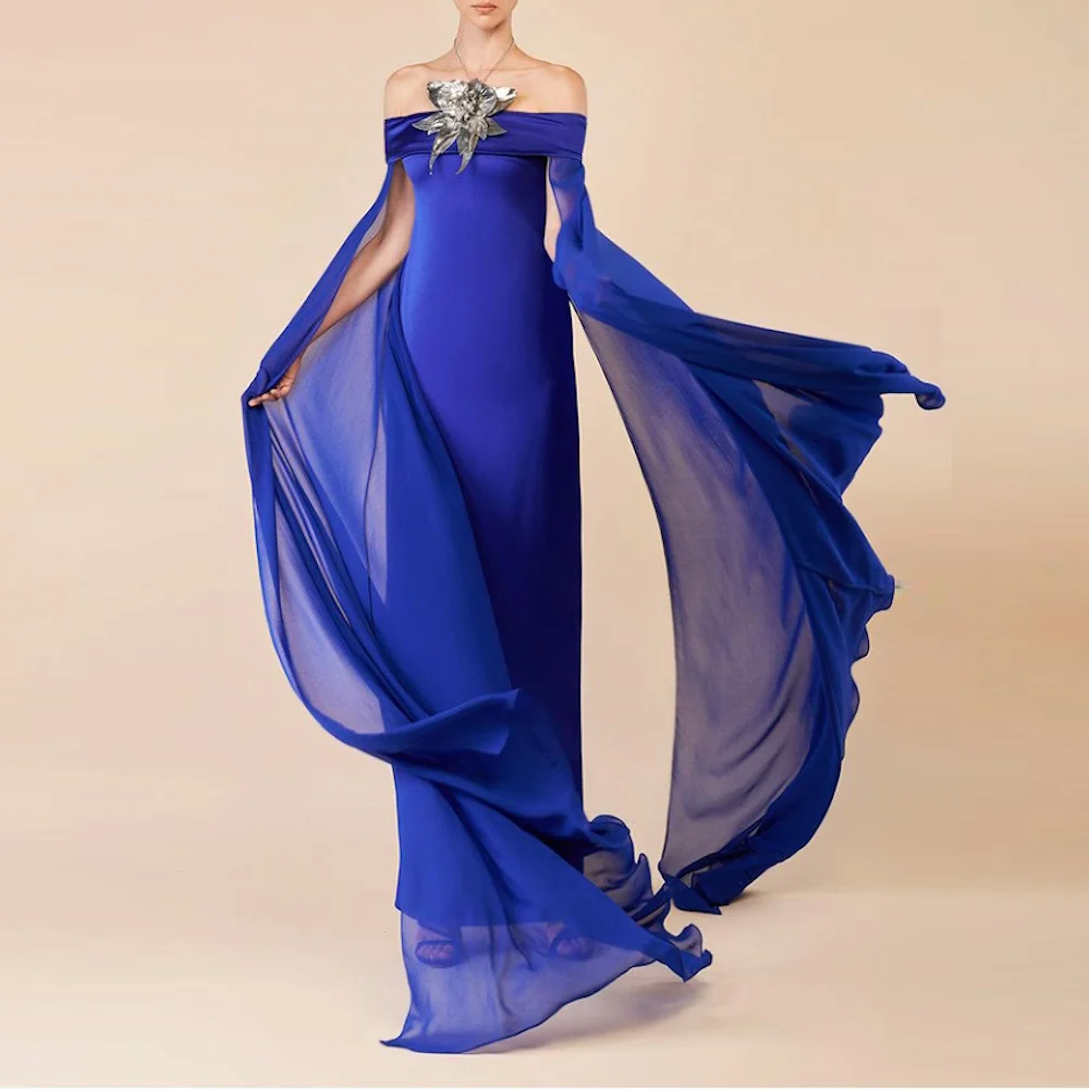 

Mignon Satin With Chiffon Straight Off-Shoulder Maxi Dress Ankle-length Formal Dress Evening Party Dress for Women 2024