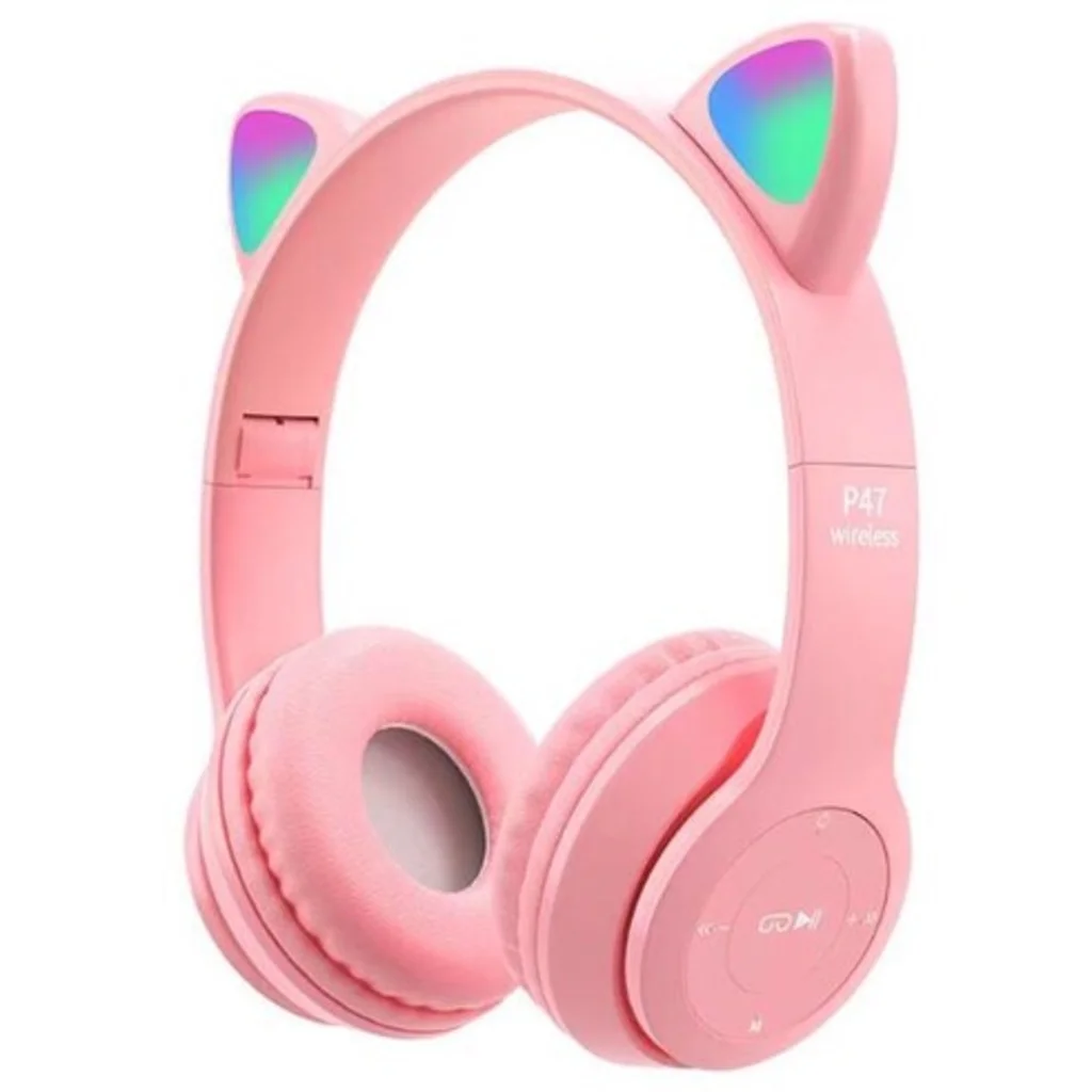 Fone De Ouvido HeadFone Sem Fio Orelha de Gato Gatinho Cat  Bluetooth Ear Com Led Rgb-p47m