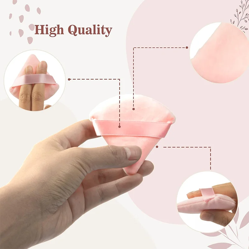 Soffio per cipria triangolare, 100% cotone, dimensioni compatte, applicazione trucco liscio, risparmio polvere, per bellezza e cosmetici