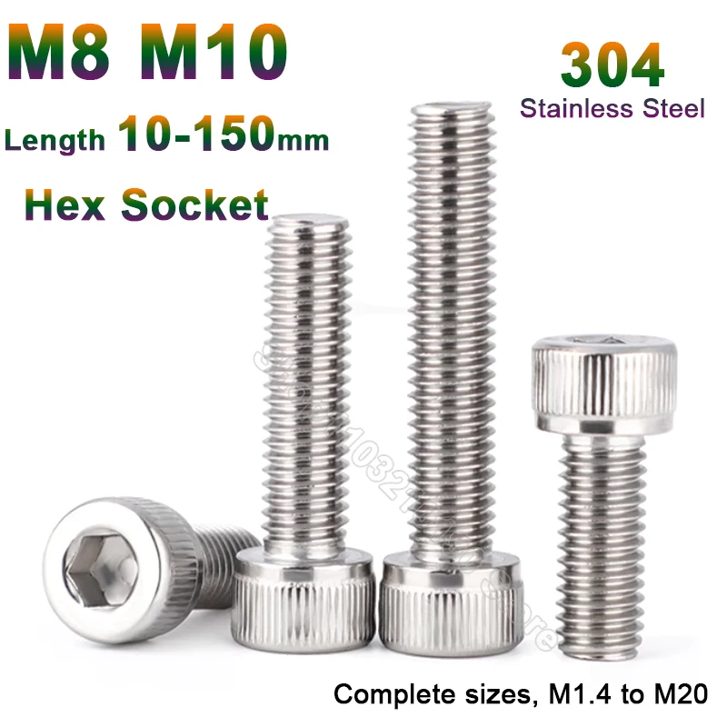 

1-5pcs DIN912 M8 M10 A2-70 304 Stainless Steel Allen Hexagon Hex Socket Cap Head Screw Bolt Length 10 12 14 16 18 20 22 25-150mm