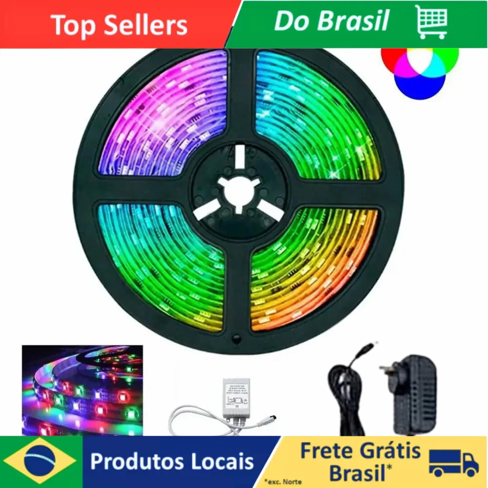 Kit Fita Led Colorida 5050 Rgb Luz Led Original Com Fonte E Controle