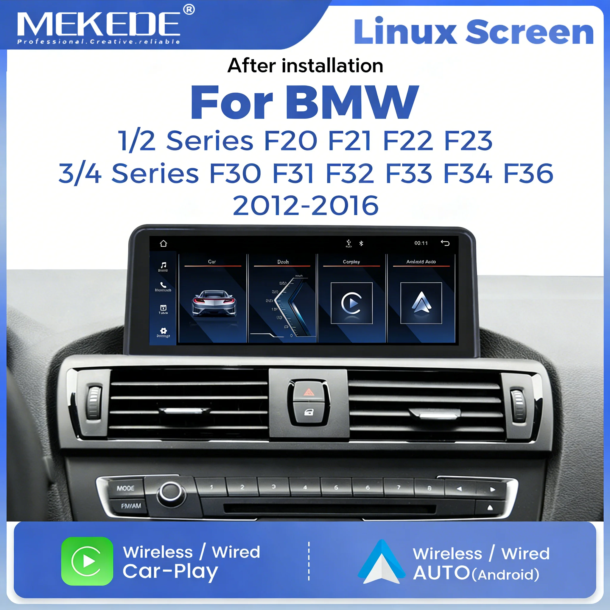 Monitor MEKEDE Linux Carplay per BMW Serie 1 2 3 4 F20 F21 F22 F30 F31 F32 F33 F34, schermo multimediale touch screen per auto, Android Auto