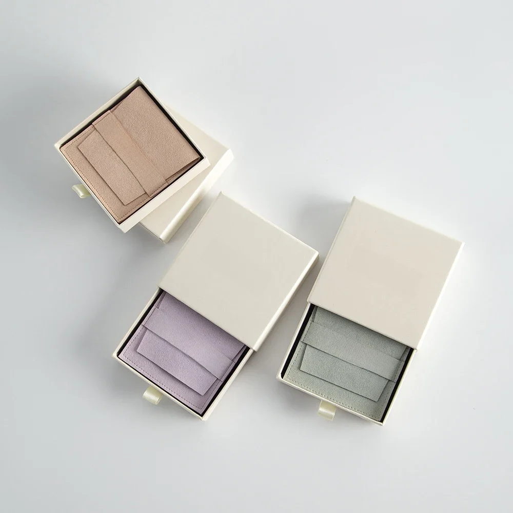 Aangepaste logo lade sieraden verpakking studs ketting ringen trekken kraftpapier microvezel suède opslag stofzakje geschenkzakken - afbeelding 2