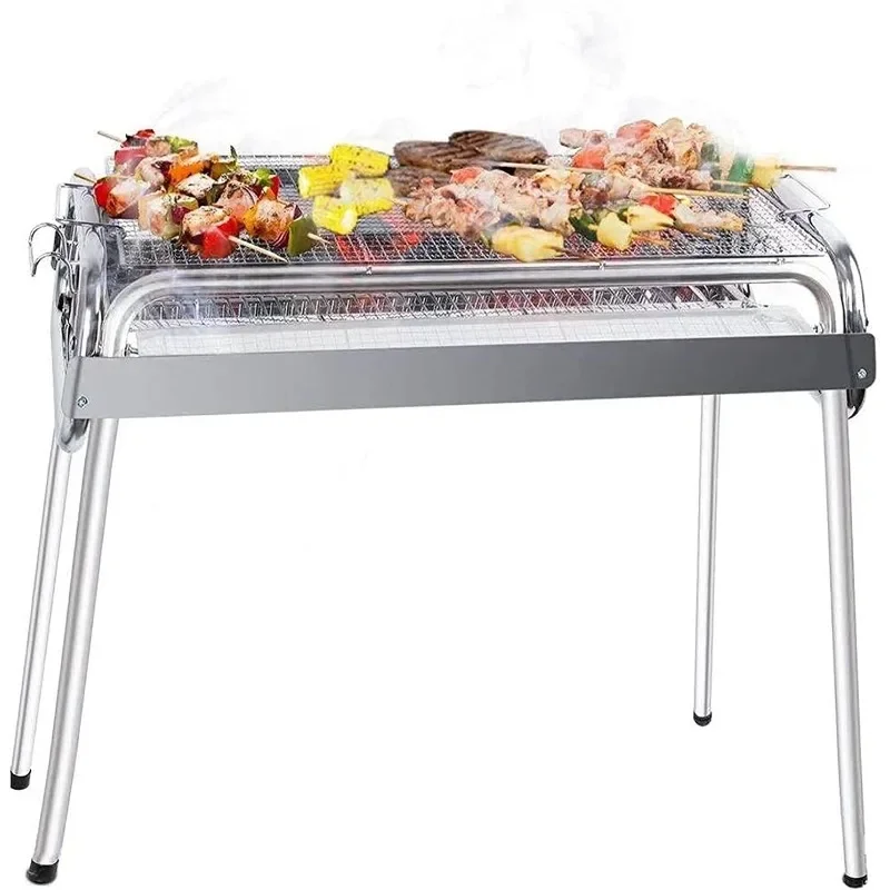 Grill à charbon de bois pliable et Portable, outil de Barbecue en acier inoxydable adapté à la cuisine en plein air, Camping, pique-nique, plage