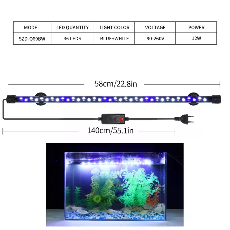 90-260V Aquarium Light LED Waterproof Fish Tank Clip Light Underwater Decor Lighting Submersible Lamp Plant Grow Lamp 18-58 CM - Image 21
