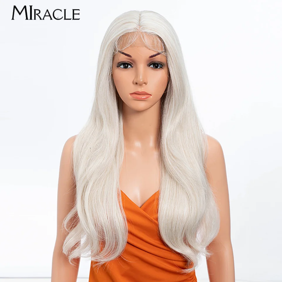 MIRACLE Synthetic Lace Front Wig for Women Loose Wave Wavy Cosplay Wig Brown Ombre Blonde Wigs Heat Resistant Lace Frontal Wig